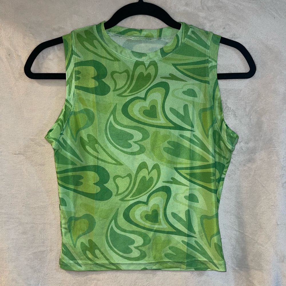 Cropped Green Heart Sheer Tank Top